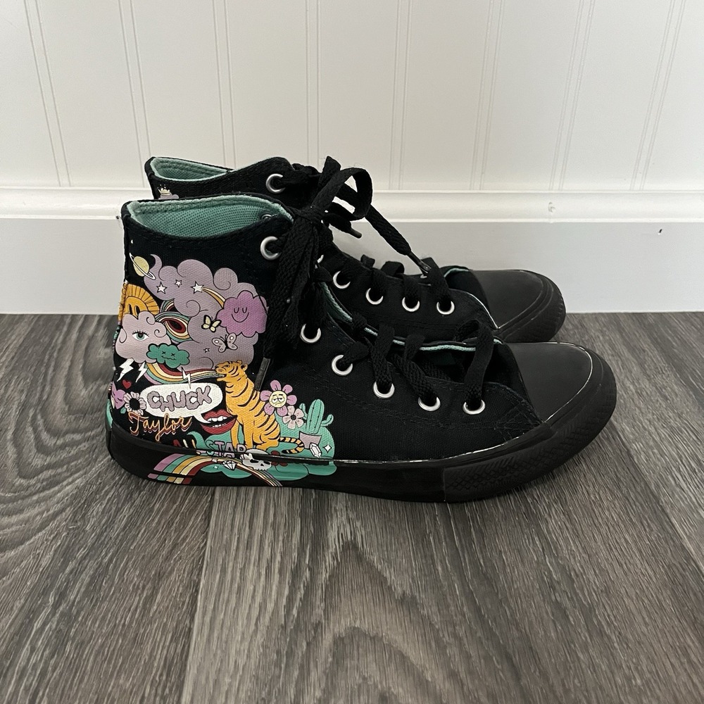 CONVERSE Chuck Taylor Black Notebook Graffiti Hi Top Kids Sz 3 AllStar Sneakers